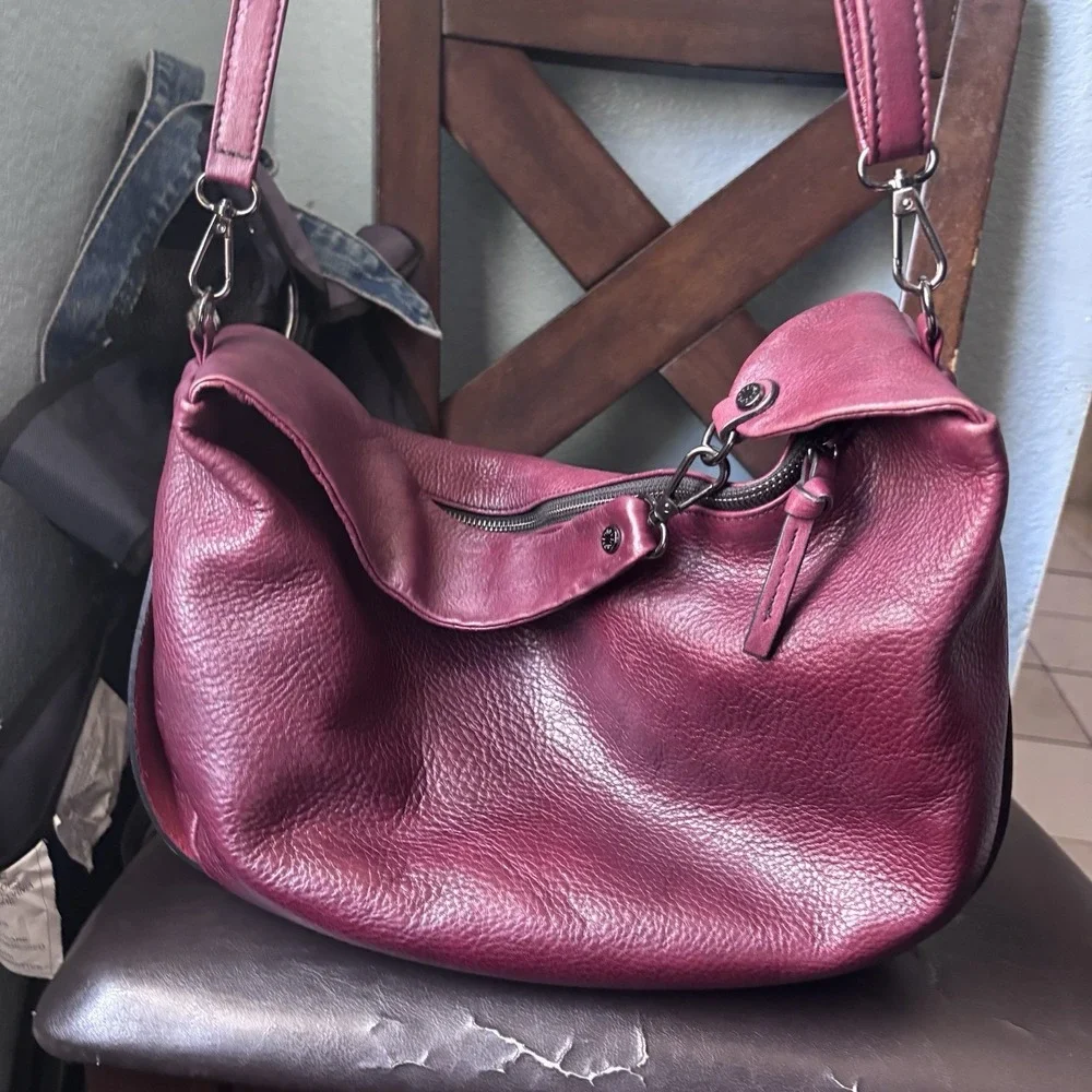 Bruno Rossi Firenze Italian Real Leather Burgundy Hobo Crossbody Shoulder Bag